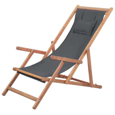 

Folding Beach Chair Fabric&Wooden Frame Gray