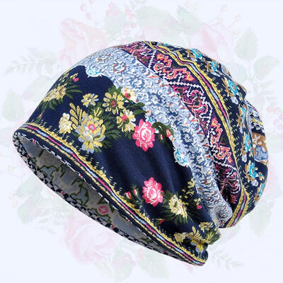 

Women Vintage Flower Print Sun Block Muslim Cap Stretch Turban Hat Head Scarf