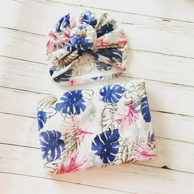 

Newborn Infant Baby Floral Print Swaddle Blanket Warm Sleep Muslin WrapHat