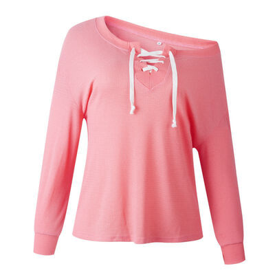 

Women Sweater Fashion Slim V-neck Lace Up Solid Color Openwork Sweaters Female Casual Long Sleeve Simple Wild Knitted Pullovers