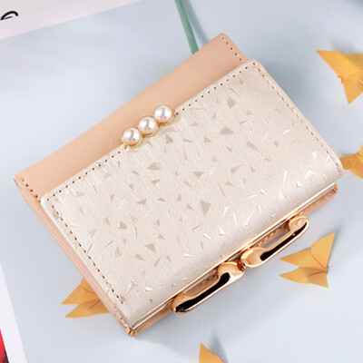 

Tailored Womens Fashion Tri-Fold Coin Purse Pearl Wallet Solid Color Card Package