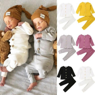 

Unisex Newborn Baby Girl Boy Long Sleeve Button TopsLong Pants Cotton Clothes Outfit Clothes Set