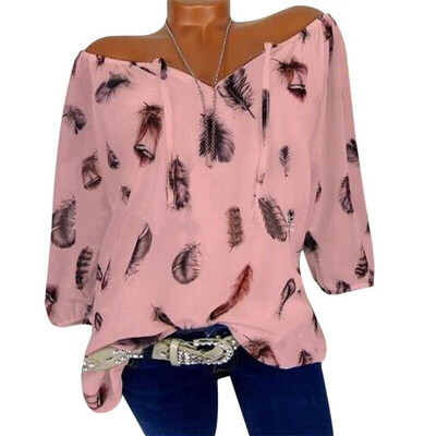 

Plus Size Women Summer Casual Chiffon Off Shoulder V-neck Tunic Blouse Shirts