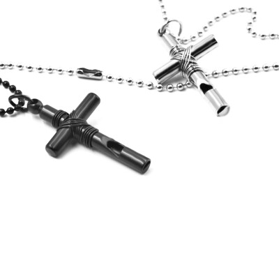 

Fashion Men 925 Sterling Silver Cross Whistling Pendant Necklace Punk Style Jewelry