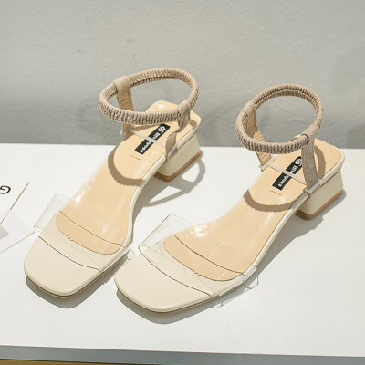 

High-heeled shoes female summer ins tide word with thick heel Roman sandal fairy shoe heel