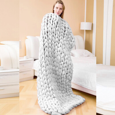 

Practical Chunky Knit Woolen Pure Color Handwork Wool Sofa Bed Home Air Conditioning Blanket