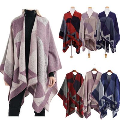 

Womens Cape Blanket Winter Warm Poncho Open Shawl Cardigans Ladies Wrap Scarf