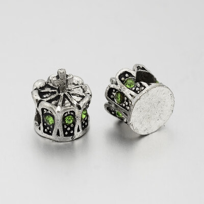 

Antique Silver Plated Alloy Rhinestone European Beads Large Hole Crown Beads Peridot 13x12mm Hole 5mm