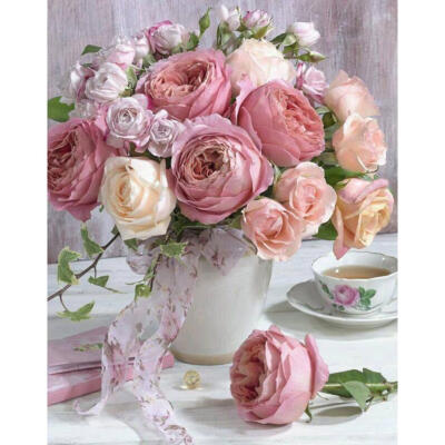 

5D DIY Full Drill Diamond Painting Pink Flowers Cross Stitch Embroidery Kit