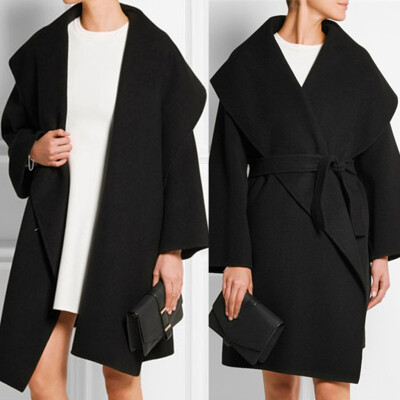 

Tailored Womens Oversize Lapel Cashmere Wool Blend Belt Trench Coat Outwear Jacket