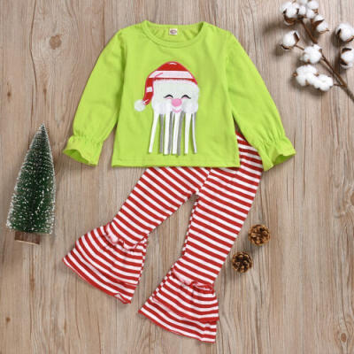 

USA Toddler Kids Baby Girl Xmas Clothes Ruffle Top T-shirt Pants Leggings Outfit