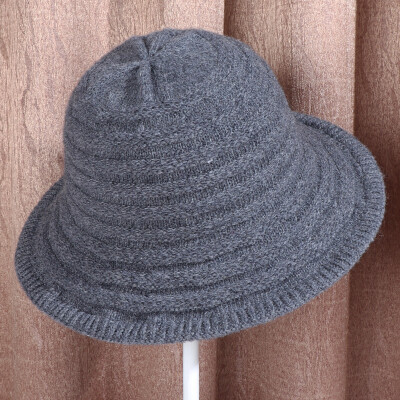 

Fallwinter 2019 new tide wool knitted wool hat ladies solid color outdoor warm wide pot hat fisherman hat