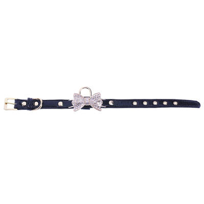

Dog Collar Bling Crystal Bow PU Leather Pet Collar Necklace