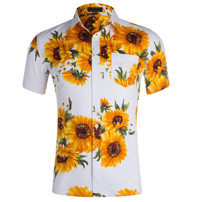 

Toponeto Mens Baggy Beach Hawaiian Print Short Sleeve Button Retro T Shirts Tops Blouse