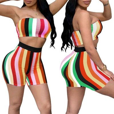 

Women Sexy Tube Strapless Crop Top&Bodycon Short Pants Clubwear 2 Piece Set