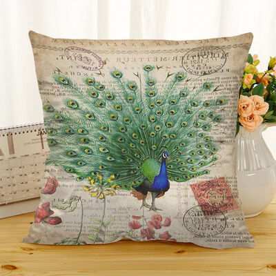 

1X Peacock Pillow Case Sofa Bedroom Home Decor Removable And Washable Office Cushion Linen Cushion Cover