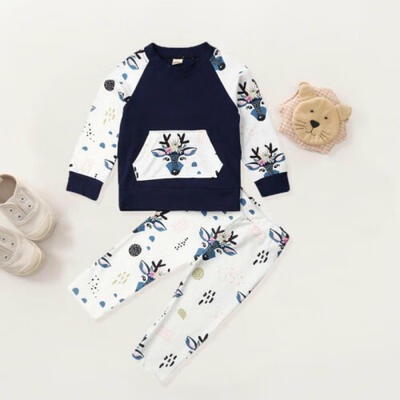 

US Toddler Baby Boys Girls Tops Deer Pants Sweater Autumn Winter Outfits Clothes