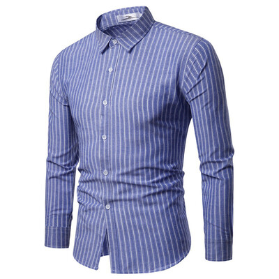 

Tailored Mens Fashion Business Leisure Striped Printing Long-sleeved Shirt Tops Blouse