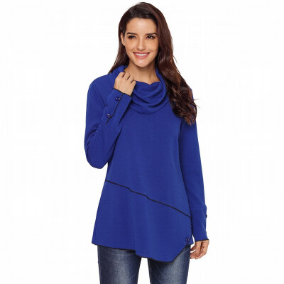 

Solid color collar long sleeve button detail asymmetric pullover casual sweatshirt womens