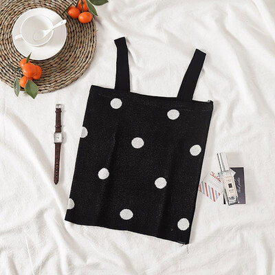 

Women Polka Dot Print Wrapped Chest Slim Knitting Vest Bottoming Stretch Sling Bottoming Camisole