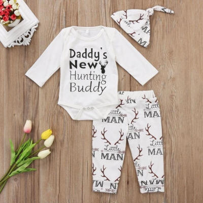 

New Arrival Newborn Baby Deer Romper Jumpsuit Floral Pant&ampHat 3pcs Autumn Outfit