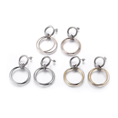 

304 Stainless Steel Dangle Stud Earrings Ring Mixed Color 57mm Pin 08mm