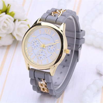 

Geneva fake three-eye watch casual silicone jelly bracelet womens watch