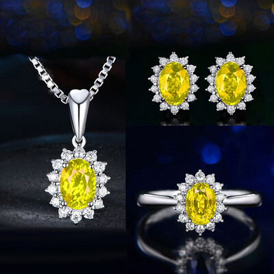 

4pcsset Luxury Sapphire Princess Crown Necklace Set