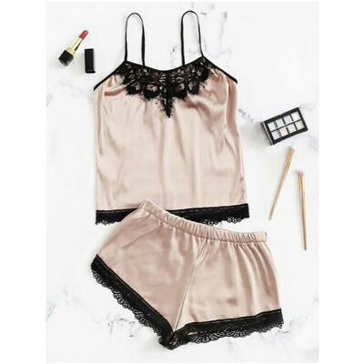 

Women Satin Lace Sleepwear Babydoll Lingerie Nightwear Short Pjs Pyjamas Set Hot