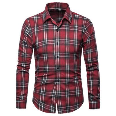 

Tailored Mens Fashion Slim Fit Personality Lattice Casual Long Sleeve Shirts Blouse