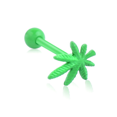 

New Enamel Coated Marijuana Pot Leaf Tongue Ring Tounge Body Jewelry