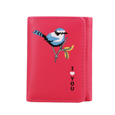 

Women Girls Cartoon Bird Pattern Embroider Faux Leather Mini Wallet Coin Purse