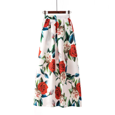 

Women Floral Pleated Skirt Retro Long Maxi High Waist Beach Plus Size Skirt Hot