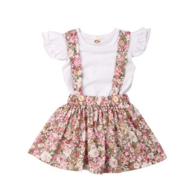 

Kids Baby Girls T-shirtFloral Suspender Skirt Outfit Set