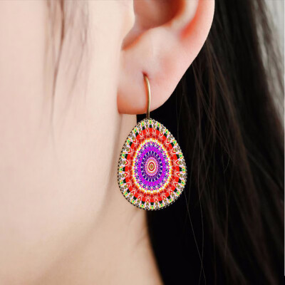 

Hot Sale Fashion Jewelry Romantic Water Drops Earrings Vintage Retro Flower Time Gem Glass Earrings For Women