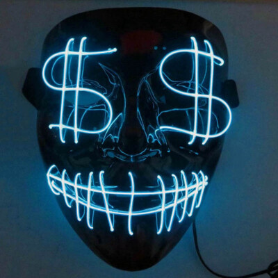 

Halloween Scary Mask Cosplay LED Costume Frightening Glowing EL Wire Light Up Mask For Festival Party Drop ship