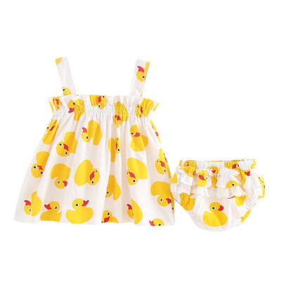 

Summer Kids Girls Baby Clothes 2 pcs Sets Cute Cartoon Cotton Sleeveless Tops Pants Clothing