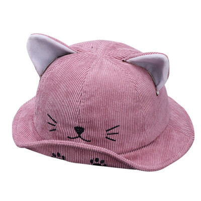 

Autumn Baby Boys Girls Toddler Cartoon Cat Ear Design Bucket Hats Caps Reversible Sun Headwear