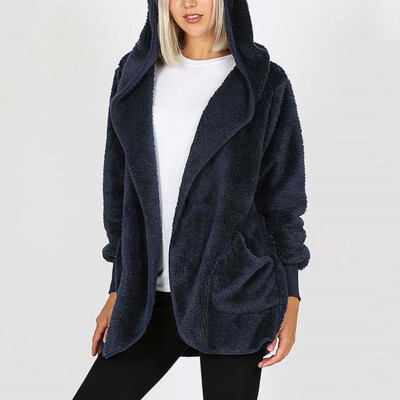 

Tailored Womens Casual Jacket Winter Warm Plush Hoodies Solid Pocket Long Outercoat Coat