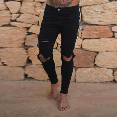 

Mens Boys Skinny Jeans Ripped Slim fit Stretch Denim Distress Frayed Biker Jeans