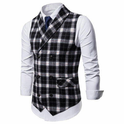 

Plus Size Men Formal Dress Vest Double Breasted Plaids Checks Waistcoats Costume