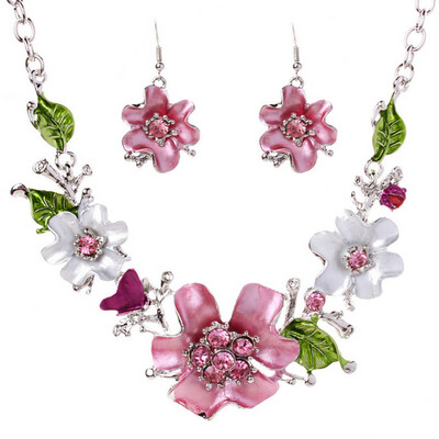 

Gift 2019 for Set Flower Jewelry Rhinestone Sets Necklace Hot Sale Necklace Earrings set Pendant Jewelry