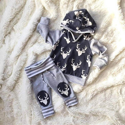 

Fashion Newborn Toddler Baby Boys Deer Hoodies Long Sleeve Tops Pants Outfits Set Clothes