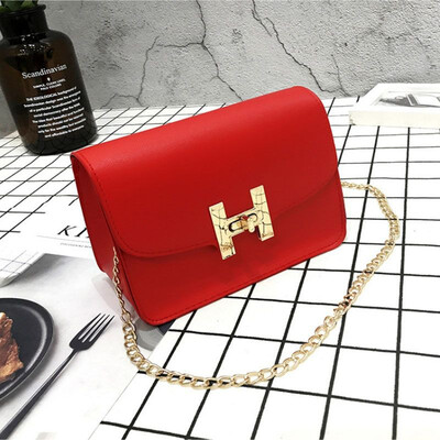 

Women Casual Girls Simple Solid Color Versatile Shoulder Messenger Leather Retro Chain Square Handbag Crossbody Bag