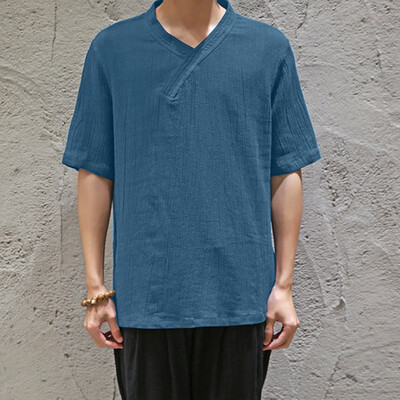 

Tailored Summer Mens Cool And Thin Breathable Collar Hanging Dyed Gradient Cotton Shirt