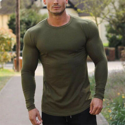 

Bodybuilding Long Sleeve T-shirt Mens Slim Muscle Tops Fitness Gym Workout Tee