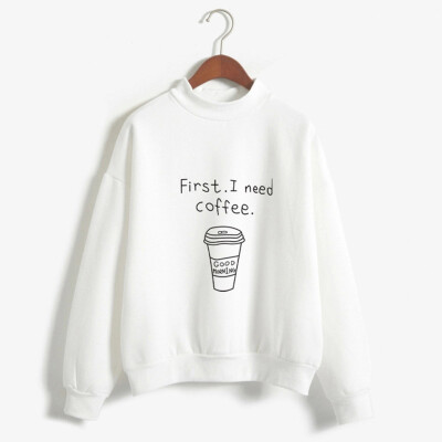 

Starmoon Women O-Neck Solid Color Coffee Cup Pattern Long Sleeve Plus Velvet Sweatshirt