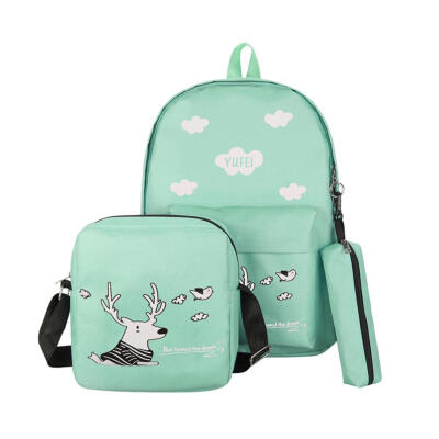 

3pcs Deer Print Composite Backpack Women Girl Crossbody Bag School Rucksack