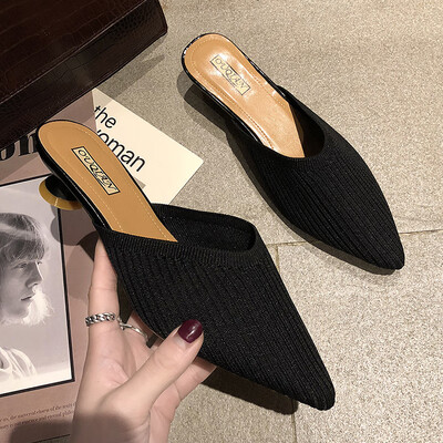 

Ins single shoe girl spring Korean version knitting low heel retro 100 sharp fashion slippers tide