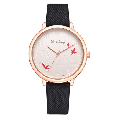 

PU wrist watch Harajuku style popular maple leaf mirror student watch